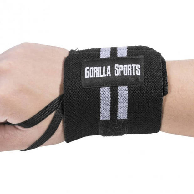 Gorilla Sports Polsbanden - Katoen - Elastisch - Zwart/Grijs