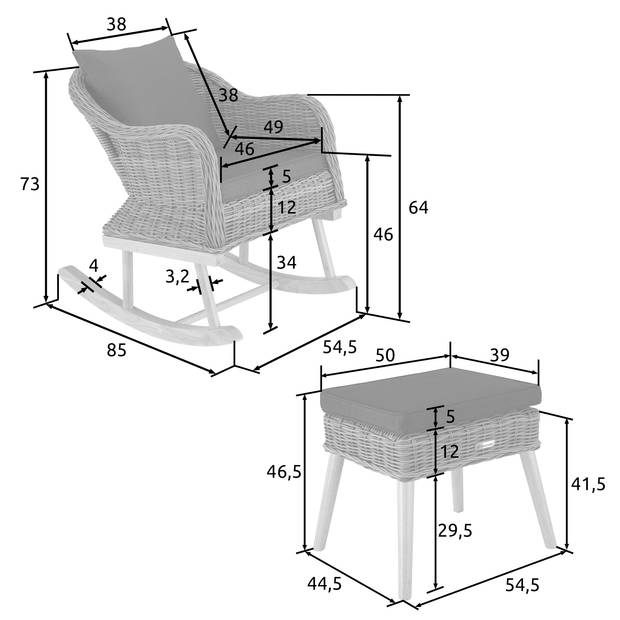 tectake® - Wicker schommelstoel Rovigo met voetenbank Vibo - natuur