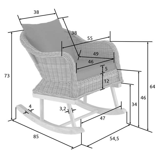 tectake® - Wicker schommelstoel Rovigo - 150kg - grijs