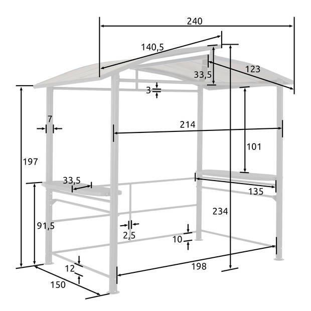 tectake® - Barbecue-overkapping Asado 2,4x1,5x2,34m - 404881