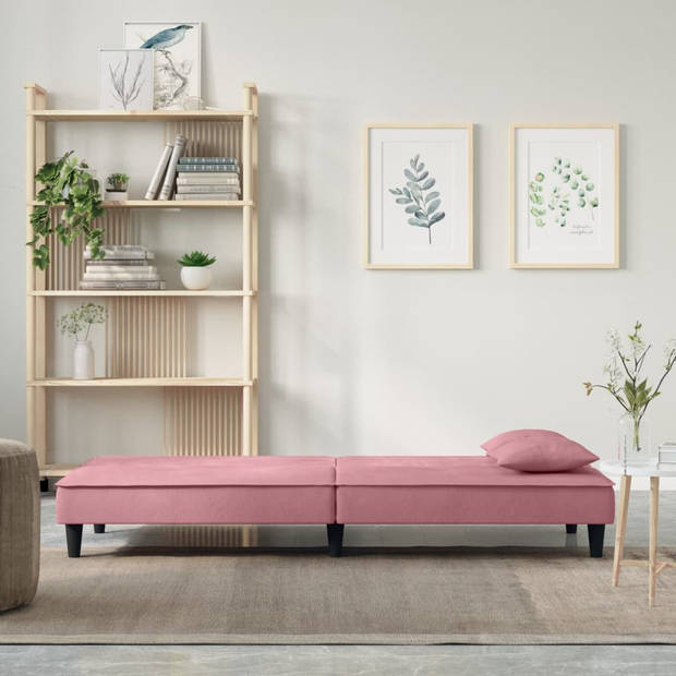 The Living Store Fluwelen Slaapbank - Roze - 200 x 89 x 70 cm - Verstelbare rugleuning - Comfortabele zitervaring -