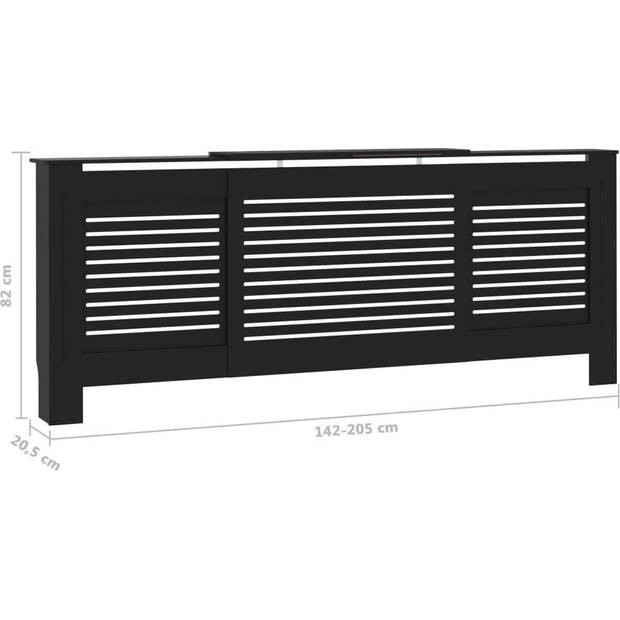 The Living Store Radiatorkast - MDF - 142-205 x 20.5 x 82 cm - Zwart