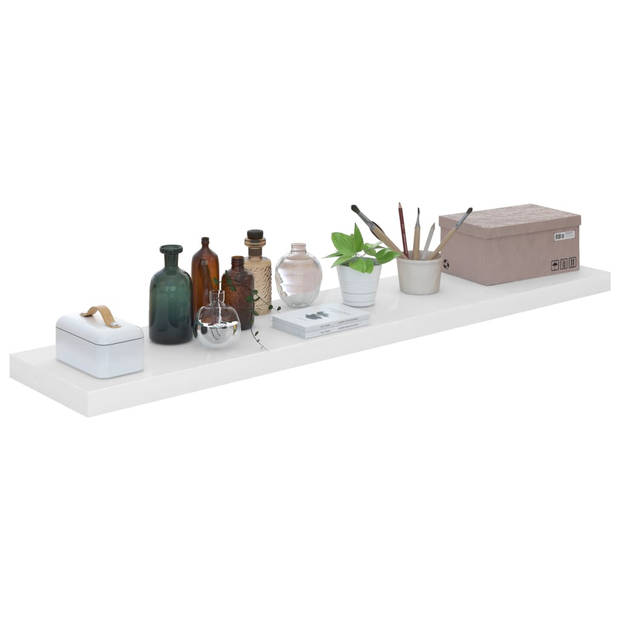 The Living Store Wandplanken - Set van 2 - Hoogglans wit - 120 x 23.5 x 3.8 cm - Onzichtbaar montagesysteem