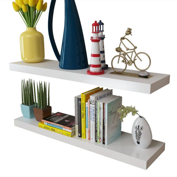 The Living Store Wandplanken - Set van 2 - Kubusvormig - MDF - 80 x 20 x 3.8 cm - Wit