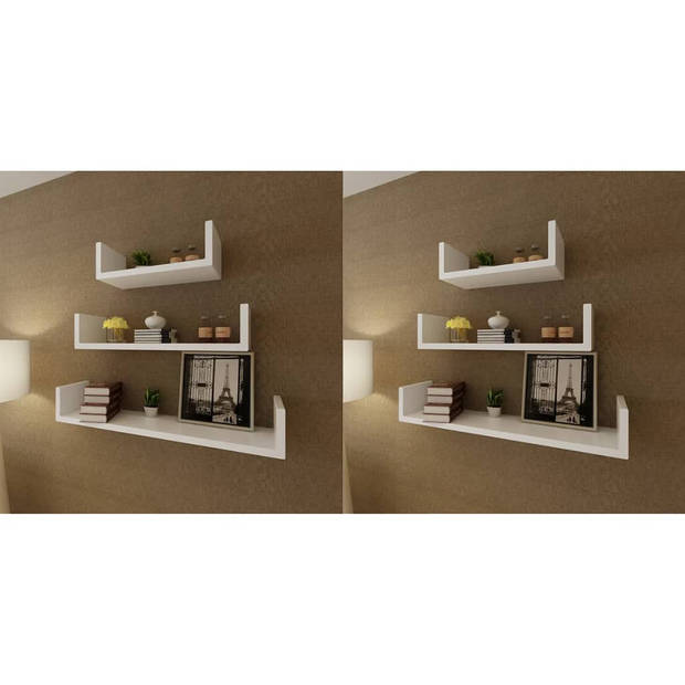 The Living Store Wandplanken - Set van 6 - Onzichtbaar montagesysteem - MDF - Wit - 60x12x10cm / 45x12x10cm /