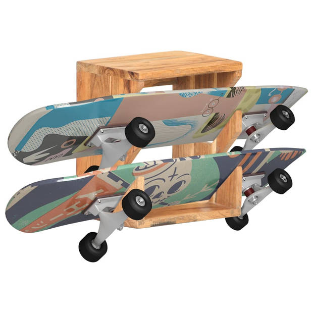 The Living Store Skateboardhouder Massief Acaciahout - 25x20x30cm - Stabiel en Duurzaam