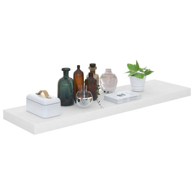 The Living Store Wandplanken - Set van 2 - Hoogglans wit - 90 x 23.5 x 3.8 cm (L x B x H) - Honingraat MDF en metaal