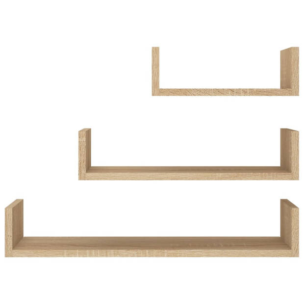 The Living Store Wandplankenset - Hout - U-vormig - Sonoma Eiken - 60x15x10cm / 45x15x10cm / 30x15x10cm