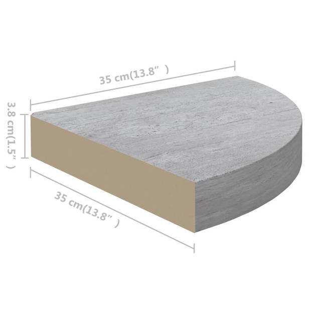 The Living Store Hoekplank - Wandschap 35x35x3.8 cm - Betongrijs