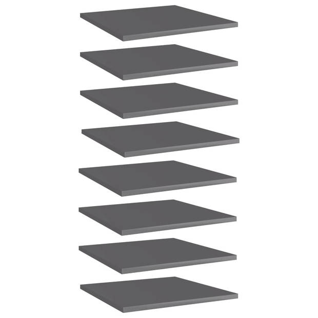 The Living Store Wandschappen - Hoogglans grijs - Spaanplaat - 40 x 40 x 1.5 cm (B x D x H) - Set van 8
