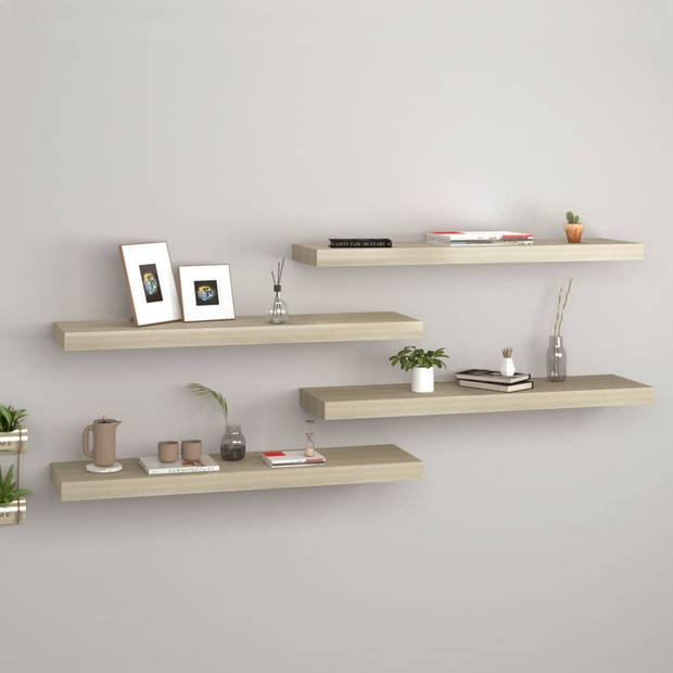 The Living Store Wandplanken - Trendy - Wandschap Set van 4 - 80x23.5x3.8cm - Eiken - Honingraat MDF - Metalen Frame