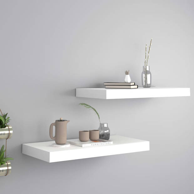 The Living Store Wandplanken - Set van 2 - Hoogwaardig honingraat MDF en metaal - 50 x 23 x 3.8 cm - Wit