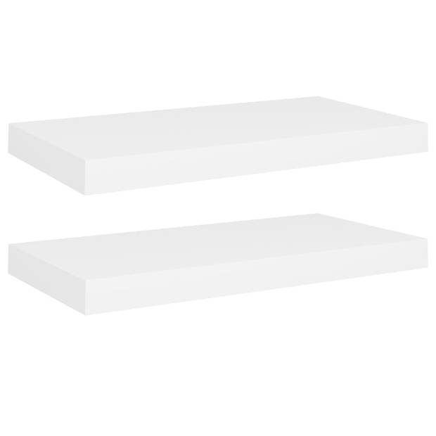 The Living Store Wandplanken - Set van 2 - Hoogwaardig honingraat MDF en metaal - 50 x 23 x 3.8 cm - Wit