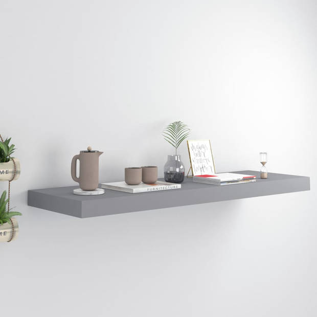 The Living Store Wandplank - Grijs - 80 x 23.5 x 3.8 cm - Honingraat MDF en Metaal