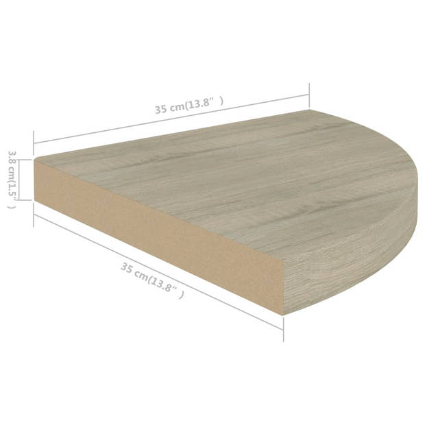 vidaXL Hoekschappen zwevend 2 st 35x35x3,8 cm MDF eikenkleurig