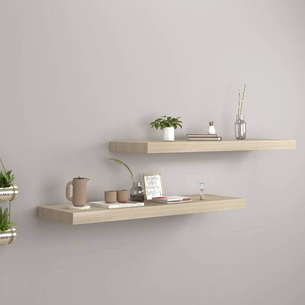 The Living Store Wandplanken Set Eiken - 80x23.5x3.8 cm - Honingraat MDF en Metaal