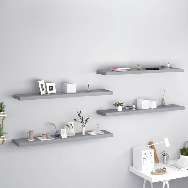 The Living Store Wandplankenset - Trendy - Wandplanken - 120x23.5x3.8cm - Ken- Grijs honingraat MDF/metaal