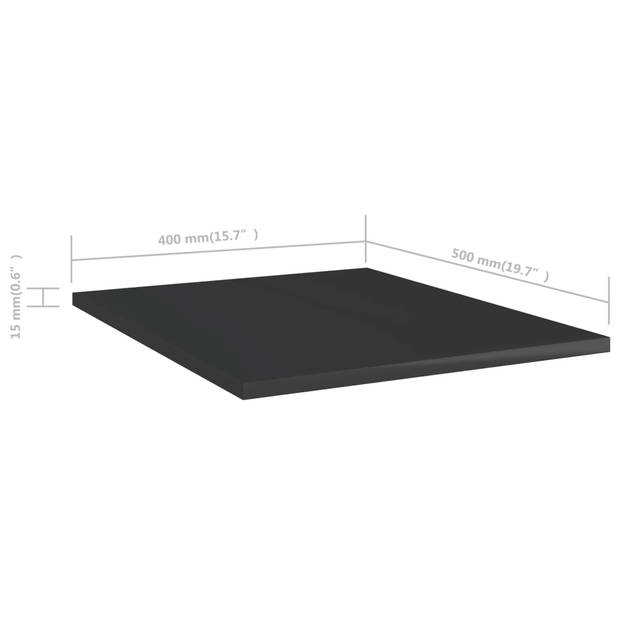 The Living Store Wandschappen - Hoogglans zwart - Spaanplaat - 40 x 50 x 1.5 cm (B x D x H) - Set van 8