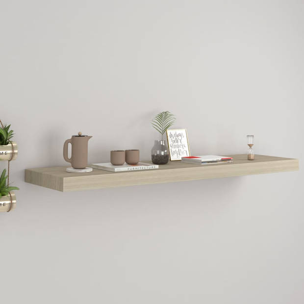 The Living Store Wandplank HMDF/Metaal - 90x23.5x3.8 cm - Eiken - Onzichtbaar montagesysteem