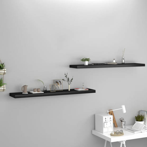 The Living Store Wandplanken Zwart 120 x 23.5 x 3.8 cm - Honingraat MDF Metaal - Set van 2