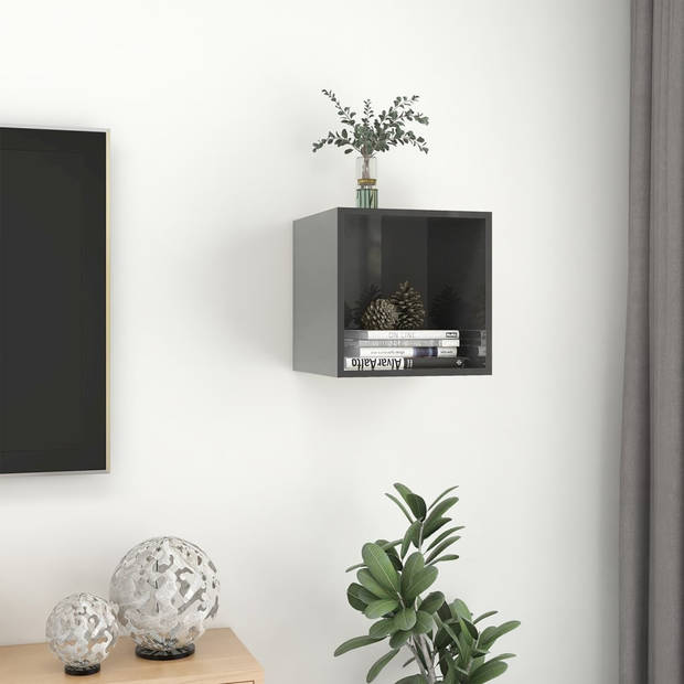 The Living Store Hangkast - Spaanplaat - 37 x 37 x 37 cm - Hoogglans grijs
