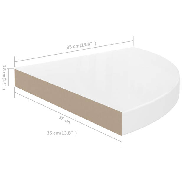 vidaXL Hoekschappen zwevend 2 st 35x35x3,8 cm MDF hoogglans wit