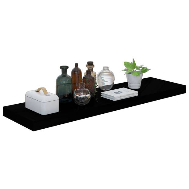 The Living Store Wandschap Set - Trendy wandplanken van honingraat MDF en metaal - Hoogglans zwart - 90 x 23.5 x 3.8 cm