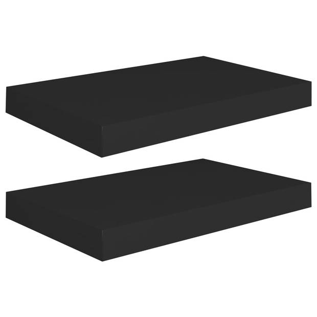 The Living Store Wandplanken - set van 2 - 40 x 23 x 3.8 cm - zwart - honingraat MDF en metaal