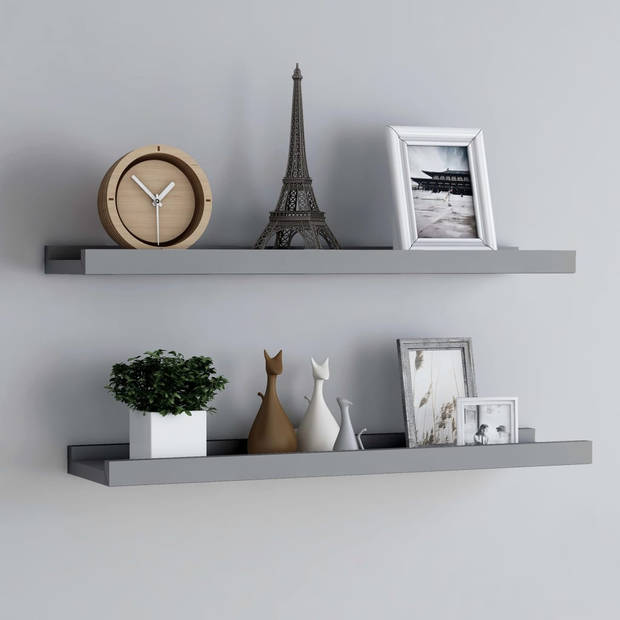 The Living Store fotoplanken wandschap - 80 x 9 x 3 cm - grijs MDF