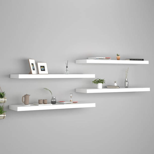 The Living Store Wandplanken Set - Trendy - 90x23.5x3.8 cm - Wit - Honingraat MDF en Metaal