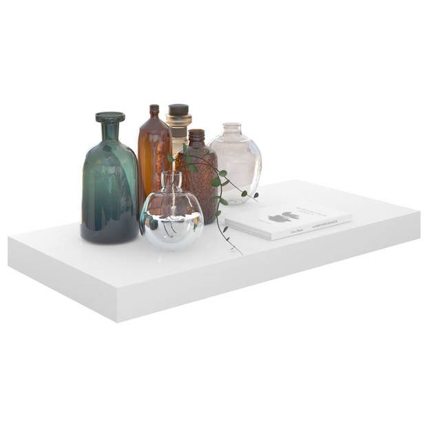 The Living Store Wandplanken - Hoogglans wit - 50 x 23 x 3.8 cm - Honingraat MDF en metaal