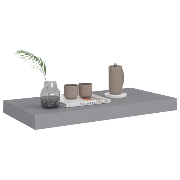 The Living Store Wandplanken - Set van 4 - Grijs - Honingraat MDF en Metaal - 50 x 23 x 3.8 cm