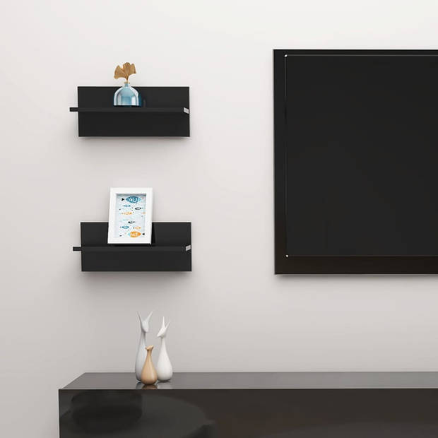 The Living Store Wandschap - Hoogglans zwart - 40 x 11.5 x 18 cm - Montage vereist