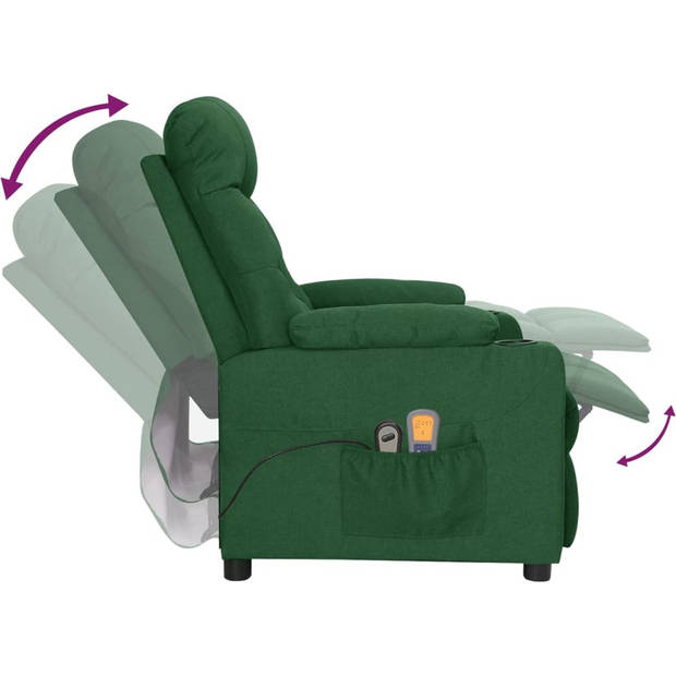 The Living Store Massagestoel elektrisch verstelbaar stof donkergroen - Fauteuil