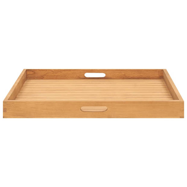 The Living Store Serveerblad Teakhout - Klassiek Hard Hout - 70 x 70 x 7 cm - Met Verzonken Handvatten