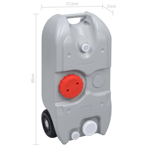 The Living Store Watertank op wielen - 40L - grijs - HDPE PP - inclusief verlengpijp en kraan