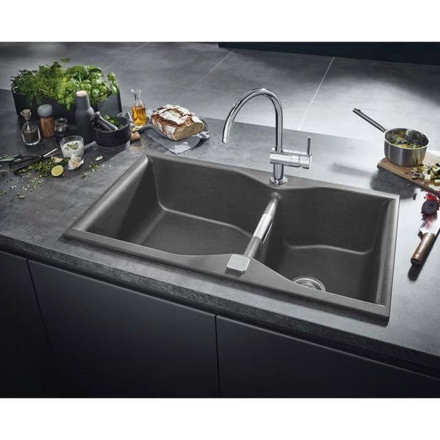 Keukenspoelbak - Kwartscomposiet - Granietgrijs - Inbouw van bovenaf - GROHE K700 - 31658AT0