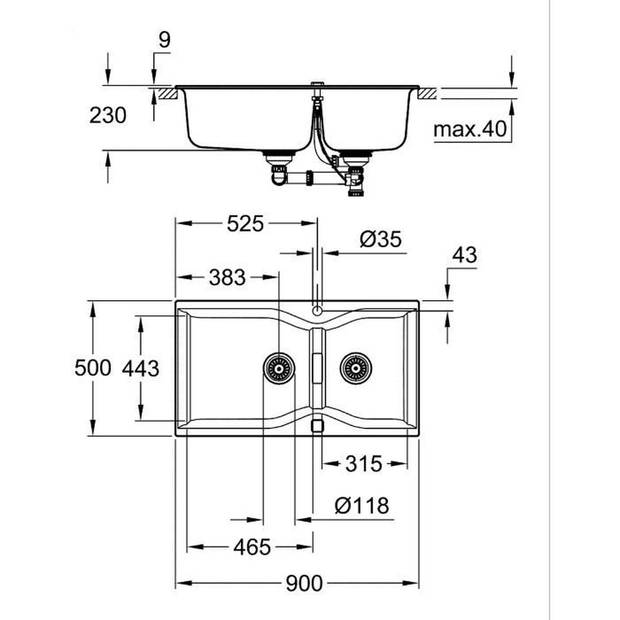 Keukenspoelbak - Kwartscomposiet - Granietgrijs - Inbouw van bovenaf - GROHE K700 - 31658AT0