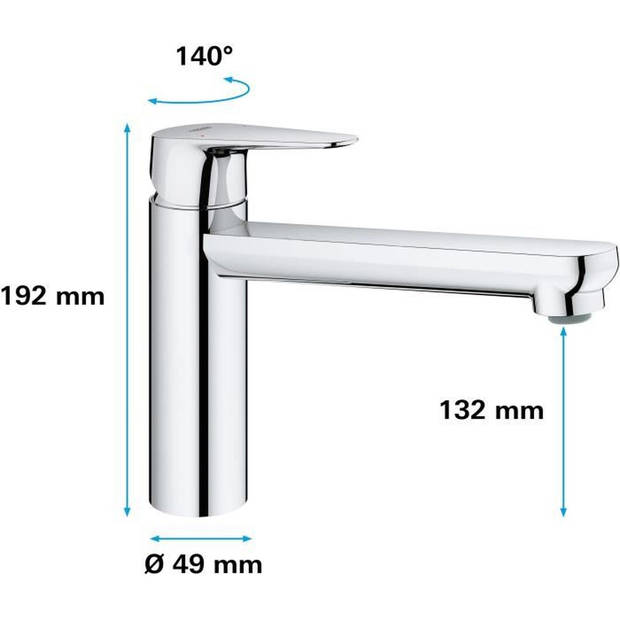 GROHE Start curve keukenkraan - Waterbesparende beluchter - Zonder afloop - Inclusief waste - 31717000