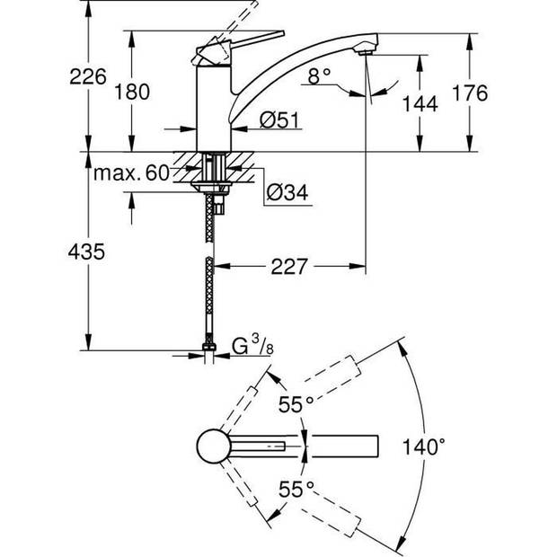 GROHE - Swift keukenkraan - Eéngreepsmengkraan met waterbesparende mousseur - 140° draaibaar - 30358000