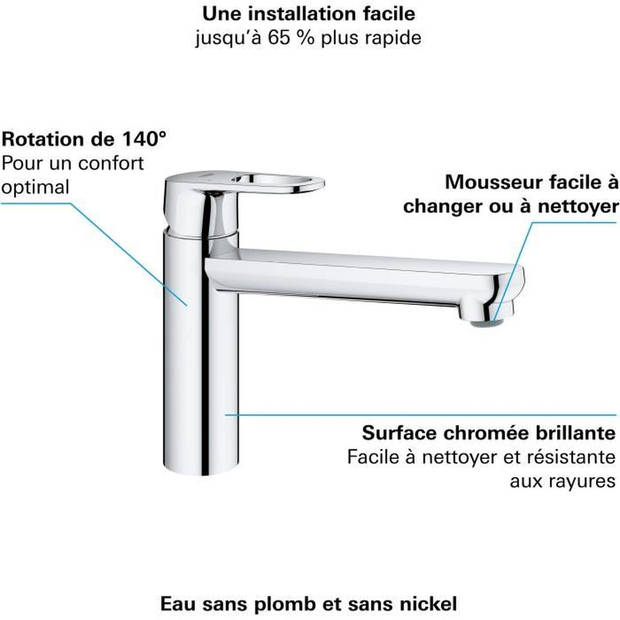 GROHE Start Flow keukenkraan - Eéngreepsmengkraan met waterbesparende mousseur - 140° draaibaar - Chroom - 31691000