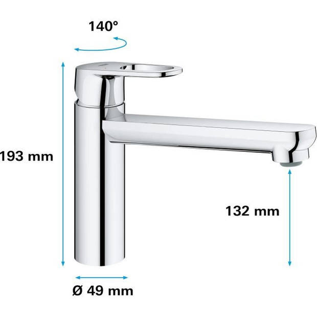 GROHE Start Flow keukenkraan - Eéngreepsmengkraan met waterbesparende mousseur - 140° draaibaar - Chroom - 31691000