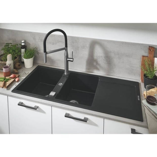 GROHE Composiet spoelbak K500 31647AP0 - Inbouw - 1 bak - Omkeerbare afdruiprekinstallatie - 100x50 cm - Granietzwart