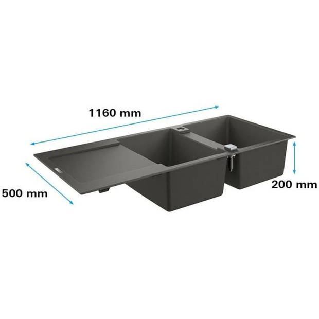 GROHE Composite Sink met Drainer K500 - 1160 x 500 mm - Grijs graniet - 31647at0
