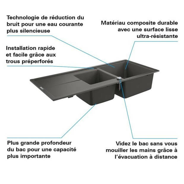 GROHE Composite Sink met Drainer K400 1160 x 500 mm Grijs graniet 31643at0