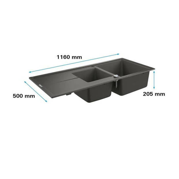 GROHE Composite Sink met Drainer K400 1160 x 500 mm Grijs graniet 31643at0