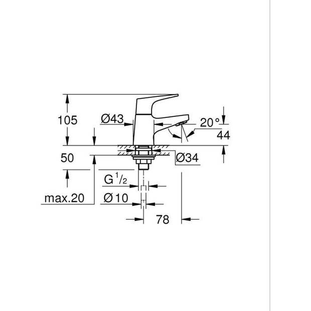 Handwaskraan voor één vloeistof - GROHE Start Flow - Maat XS - Chroom - Waterbesparend - 20577000