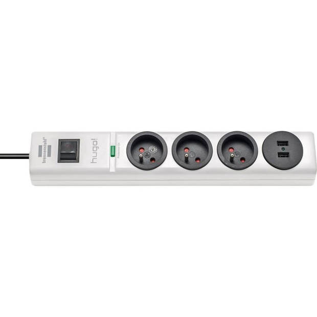 BRENNENSTUHL Power strip hugo! 3 uitgangen met 2 USB-uitgangen met 2 m overspanningsbeveiliging - Wit