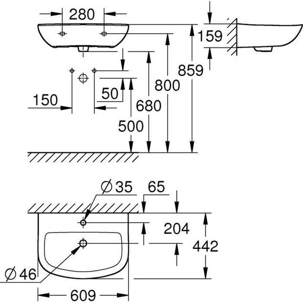 GROHE BAU keramische vrijstaande wastafel - Breedte 60 cm, diepte 44 cm - Met overloop - 39421000