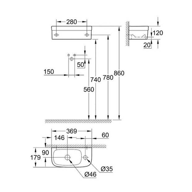 GROHE - Wastafel 37 x 18 cm met PureGuard